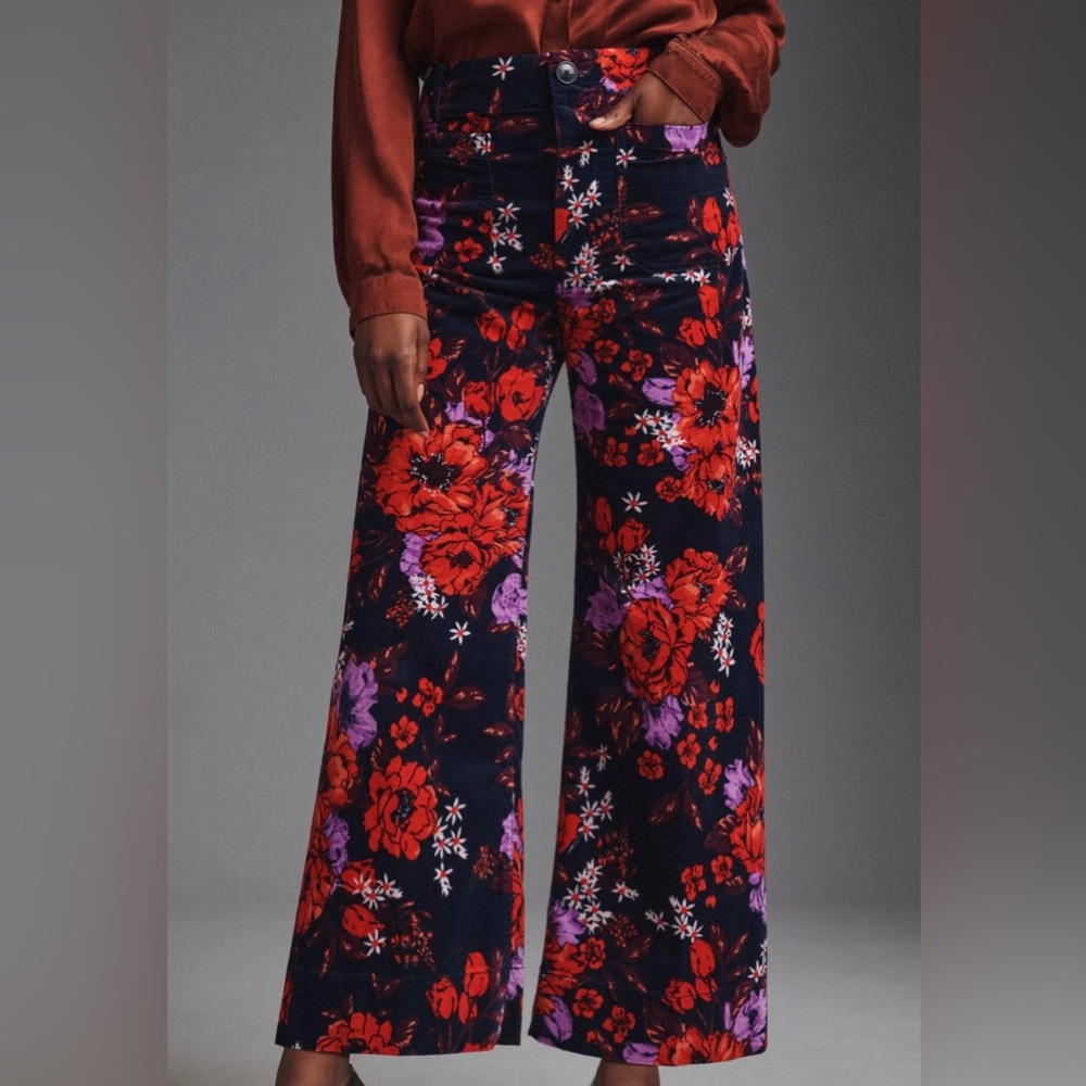 ANTHROPOLOGIE The Colette Cropped Wide-Leg Velvet Pants